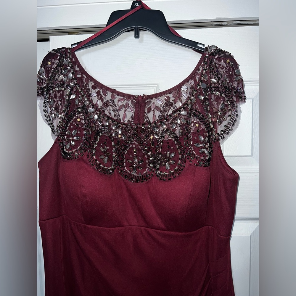 Xscape Wine Gown with Beaded Detail